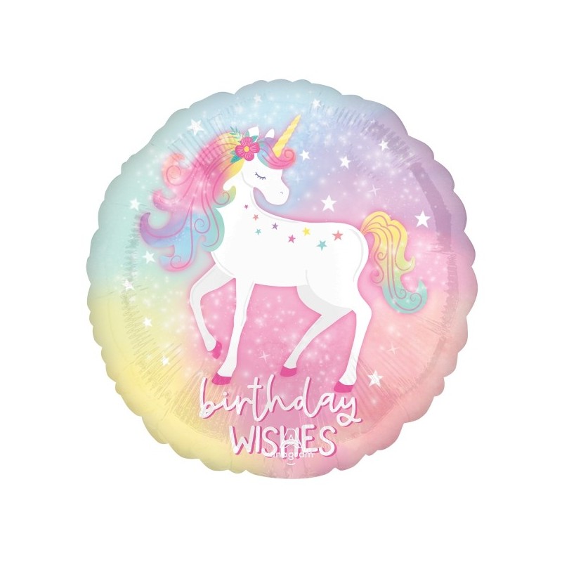 Шар "Единорог на день рождения в пастельных тонах" фольгированный, круглый, 43см, S40
