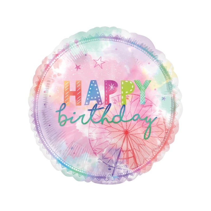 Folijas hēlija balons “Dzimšanas dienas akvarelis”, apaļš 71 x 71 cm, P35