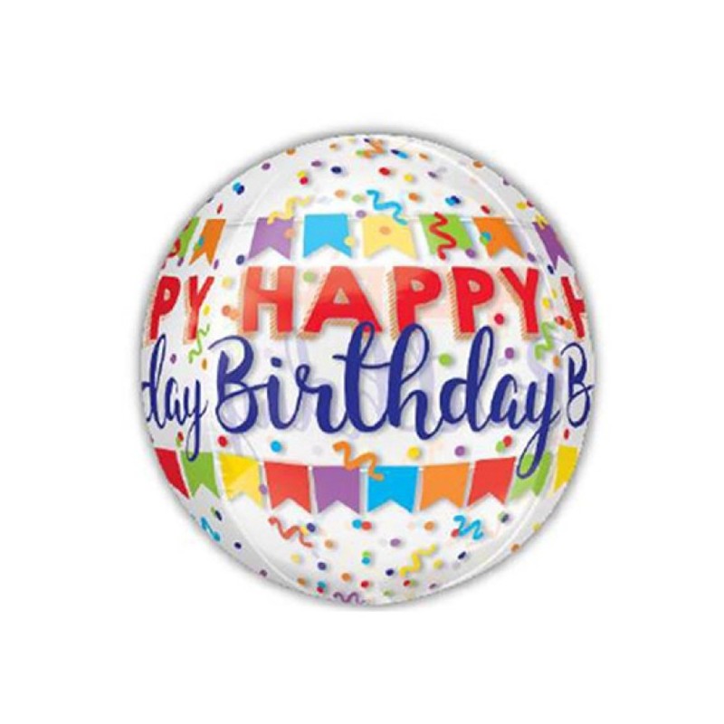 Caurspīdīgs hēlija balons “Dzimšanas dienas baneris”,  Orbz 40 x 40cm, G20
