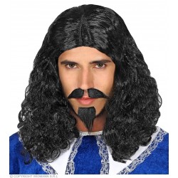 Musketiera parūka, ūsas un barda melnā krāsā 