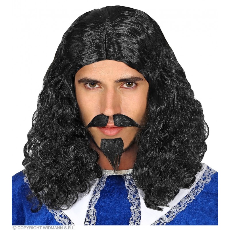 Musketiera parūka, ūsas un barda melnā krāsā 