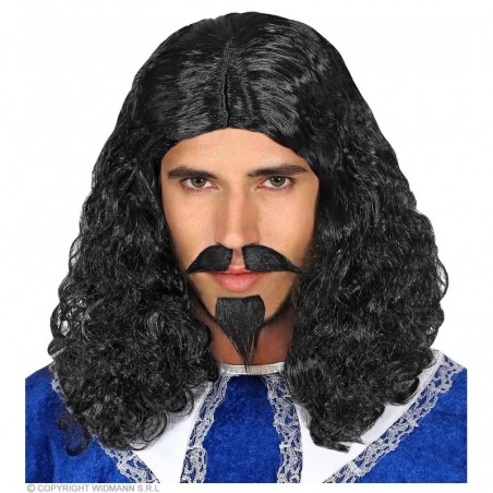 Musketiera parūka, ūsas un barda melnā krāsā 