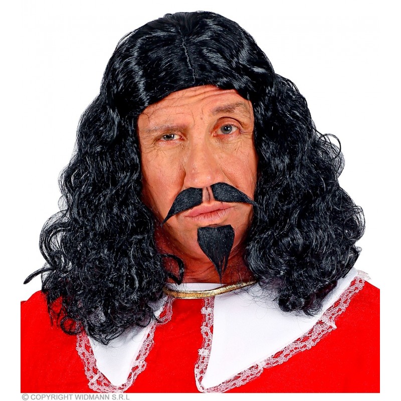 Musketiera parūka, ūsas un barda melnā krāsā 