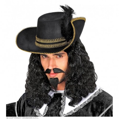 Musketiera parūka, ūsas un barda melnā krāsā 