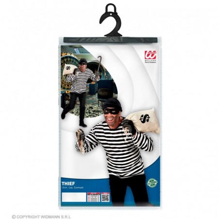 Laupītāja kostīms pieaugušajiem (krekls, cepurīte, acu maska), izmērs: M/L / XL 