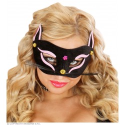 Melna kaķa acu maska ar rozā dekoru
