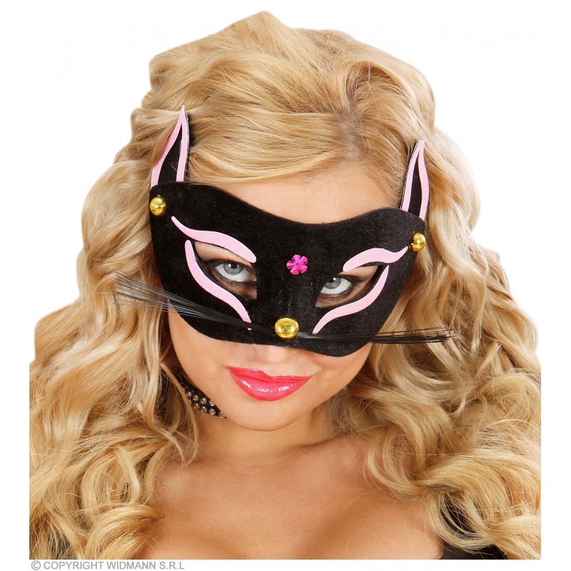 Melna kaķa acu maska ar rozā dekoru