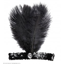 Galvas lente ar divām spalvām un dimantu Čarlston stilā, melnā