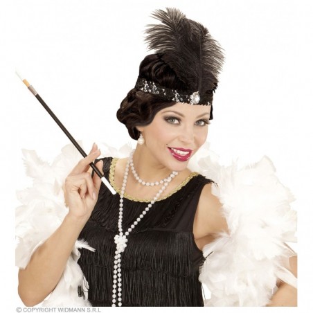 Galvas lente ar divām spalvām un dimantu Čarlston stilā, melnā