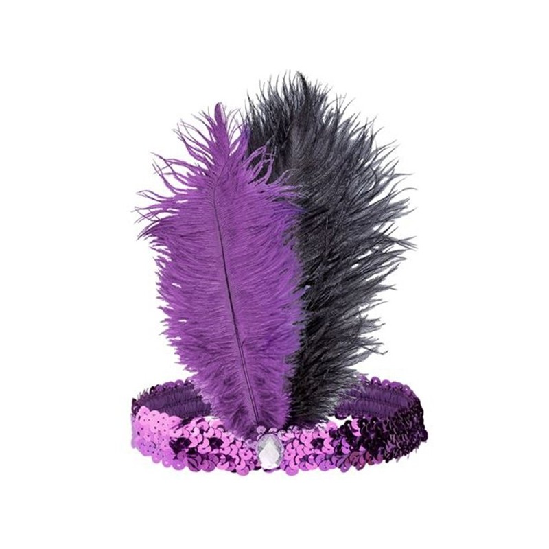 Galvas lente ar divām spalvām un dimantu Čarlston stilā, 6 krāsas pēc izvēles 