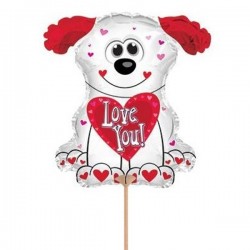 Folijas gaisa balons "Mīļu Tevi balts sunītisi", 32 x 30 cm,  lietojams ar kociņu (nav komplektā)