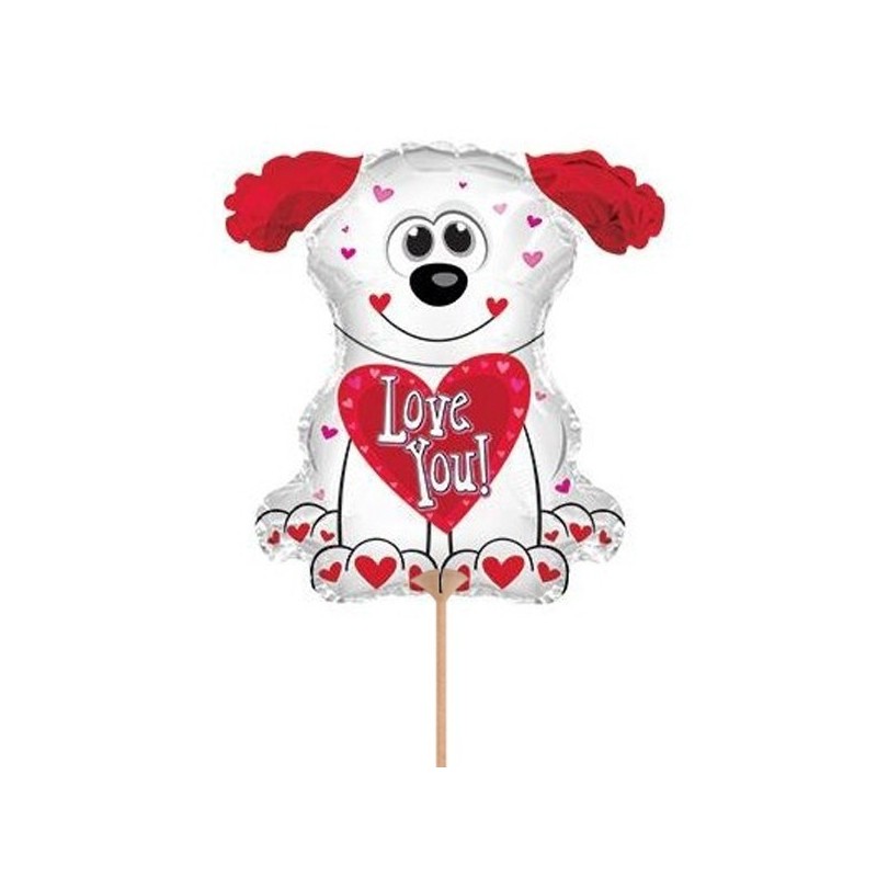Folijas gaisa balons "Mīļu Tevi balts sunītisi", 32 x 30 cm,  lietojams ar kociņu (nav komplektā)