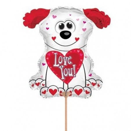 Folijas gaisa balons "Mīļu Tevi balts sunītisi", 32 x 30 cm,  lietojams ar kociņu (nav komplektā)