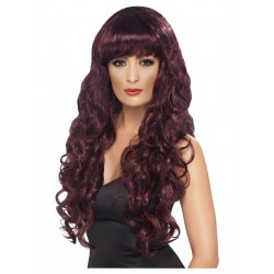 Tемно-бордовый парик, длинный, волнистый с челкой. Модель SIREN 