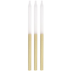 Sveces tortēm, baltas ar zeltu, 12.7 cm, 12 gab.  