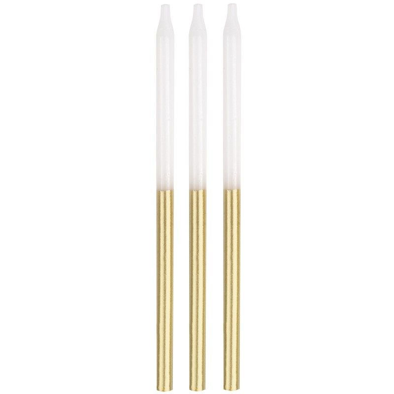 Sveces tortēm, baltas ar zeltu, 12.7 cm, 12 gab.  