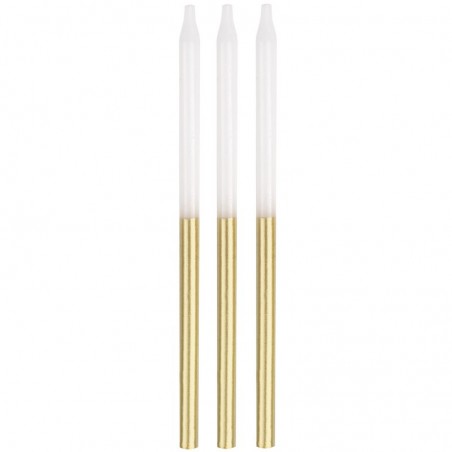 Sveces tortēm, baltas ar zeltu, 12.7 cm, 12 gab.  