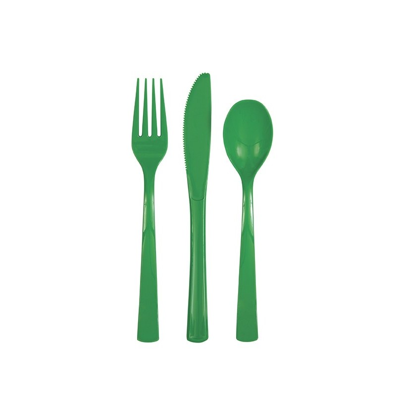 Galda piederumi tumši zaļi, 18 gab. plastmasas.(6 dakšas, 6 karotes, 6 naži) 