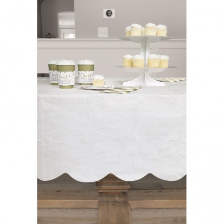 Бумажная белая скатерть с волнистым краем, 137 х 254 см 