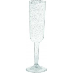 Šampaniešu glāze ar sudraba gliteru., 200 ml, plastmasas, 4 gab 