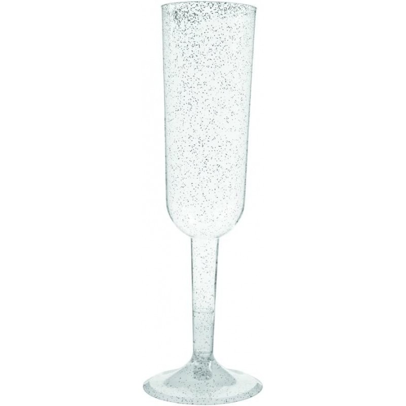 Šampaniešu glāze ar sudraba gliteru., 200 ml, plastmasas, 4 gab 