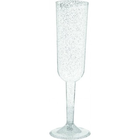 Šampaniešu glāze ar sudraba gliteru., 200 ml, plastmasas, 4 gab 