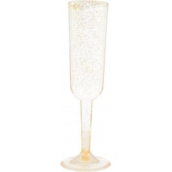 Šampaniešu glāze ar zelta gliteru., 200 ml, plastmasas, 4 gab 