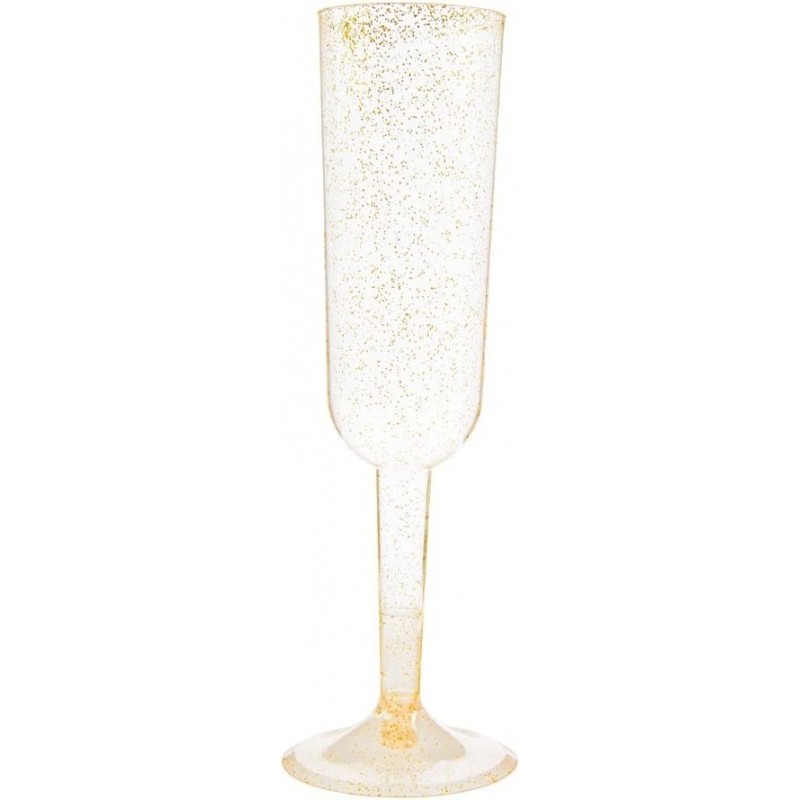 Šampaniešu glāze ar zelta gliteru., 200 ml, plastmasas, 4 gab 