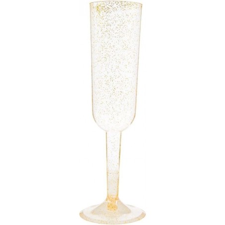 Šampaniešu glāze ar zelta gliteru., 200 ml, plastmasas, 4 gab 
