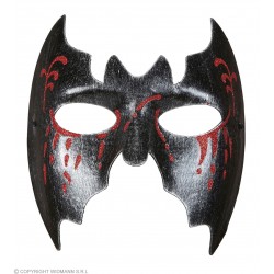 Sikspārņa maska ar sarkaniem gliteriem un asiņojošām acīm