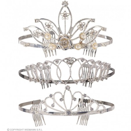 Diadēma ar mākslīgo dārgakmeņu, metaliskā, 3 dažadi dizaini