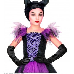 "BLACK LONG SATIN GLOVES WITH STRASS TRIM" child siz