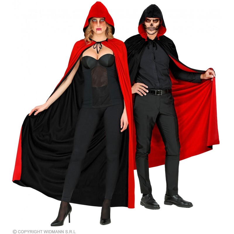 Apmetnis  ar kapuci, 140cm, divpusējs - melns/sarkans, unisex