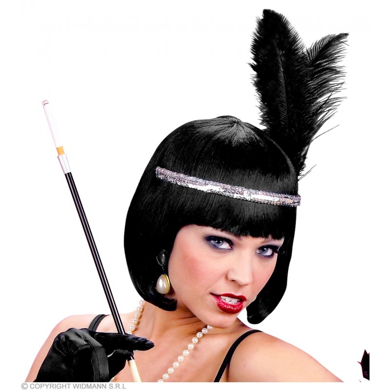 Серебристая лента для волос с двумя черными перьями