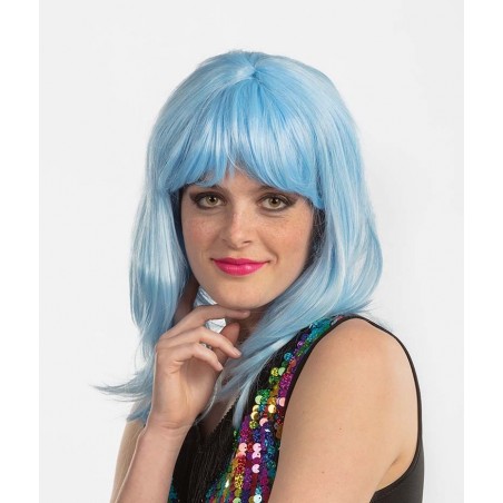 Gaisi zila sievietes parūka taisnā, īsā ar čolku 