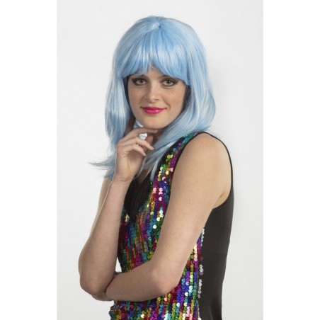 Gaisi zila sievietes parūka taisnā, īsā ar čolku 