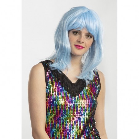 Gaisi zila sievietes parūka taisnā, īsā ar čolku 