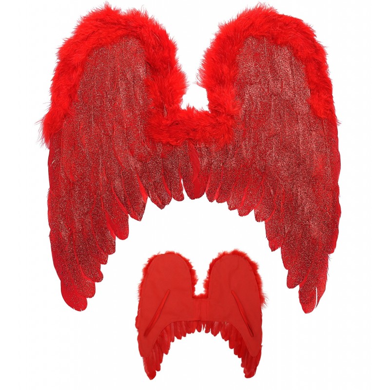 SPALVU SPĀRNI, sarkani, ar marabu un gliteriem,   46 cm x 49 cm