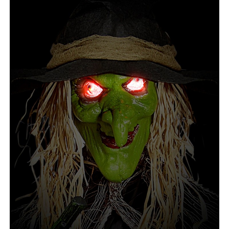 Helovīna dekorācija RAGANA, ar skaņas sensoru, slotu, mirgojošām LED acīm un ļauniem smiekliem, garums 240 cm  