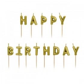 Dzimšanas dienas sveces “Happy Birthday”, 2,5 cm, zelta