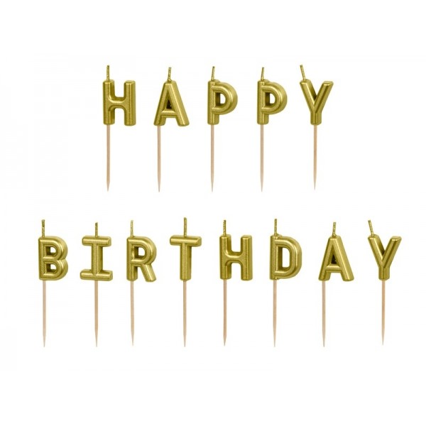 Dzimšanas dienas sveces “Happy Birthday”, 2,5 cm, zelta