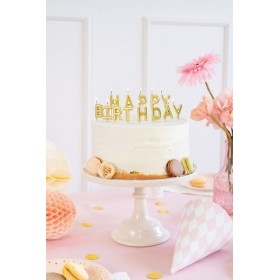 Dzimšanas dienas sveces “Happy Birthday”, 2,5 cm, zelta