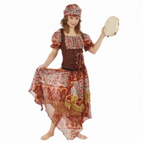 Bērnu čigānu kostīms – svārki uz gumijas, blūze un lakats, 140 cm