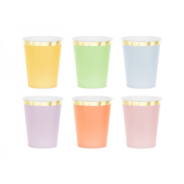 Glāzes ar zelta apmali pasteļtoņu sortiments, 220 ml, komplekts 6 gab.