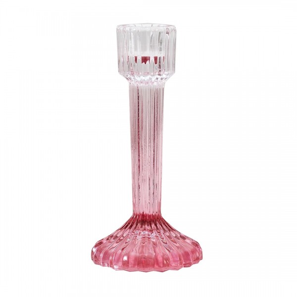 Rozā stikla svečturis ar gradientu 16 cm