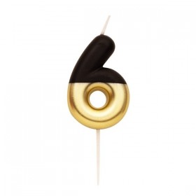 Ciparu svece "6" melna un zelta 10.5 cm