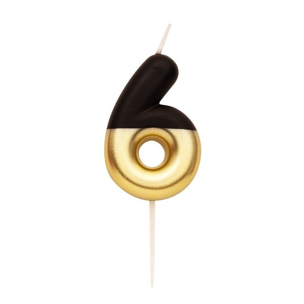 Ciparu svece "6" melna un zelta 10.5 cm