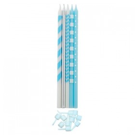 10 sveces ar zīmējumu, baltas, zilas un sudrabainas 15.5 cm