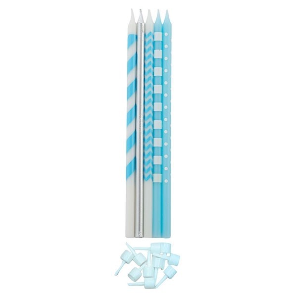 10 sveces ar zīmējumu, baltas, zilas un sudrabainas 15.5 cm