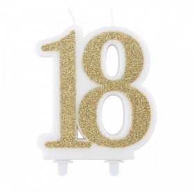 Spīdīga ciparu svece “18”,  zelta